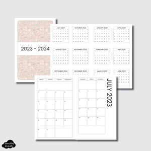 Pocket TN Size | 2023 - 2024 SIMPLE FONT Academic Monthly Calendar (SUNDAY Start) PRINTABLE INSERT