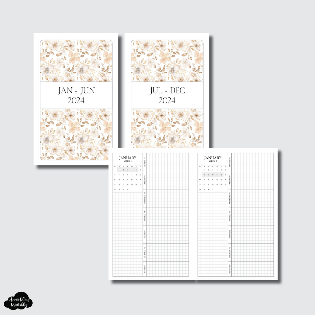 Pocket TN Size | 2024 Week on 1 Page GRID with Calendar Printable Inse ...