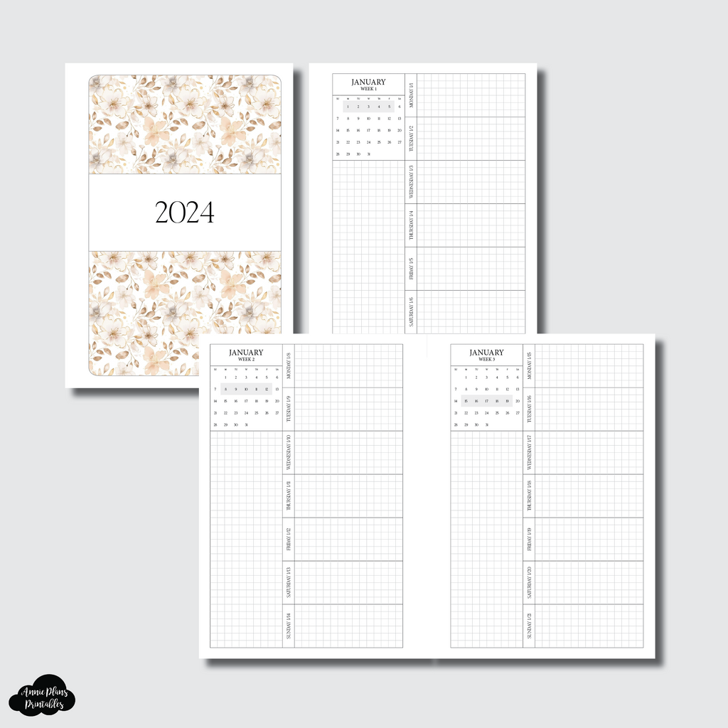 Personal Wide Rings Size | 2024 Week on 1 Page GRID with Calendar Prin ...