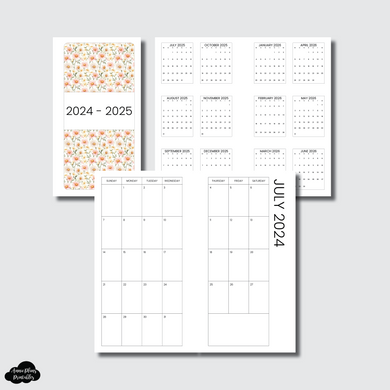 Personal Rings Size | 2024 - 2025 SIMPLE FONT Academic Monthly Calendar (SUNDAY Start) PRINTABLE INSERT