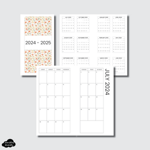 A6 Rings Size | 2024 - 2025 SIMPLE FONT Academic Monthly Calendar (SUNDAY Start) PRINTABLE INSERT