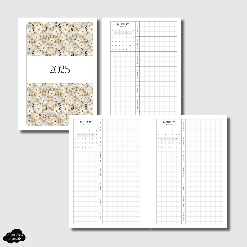 Personal Wide Rings Size | 2025 Week on 1 Page GRID with Calendar Prin ...