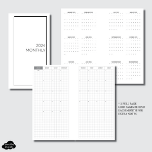 Personal Rings Size | 2024 Monthly GRID (MONDAY START) with full page GRID Pages Printable Insert