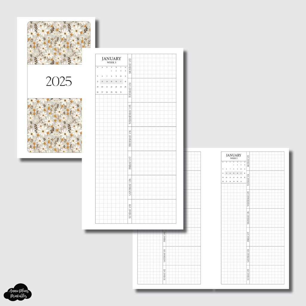 Personal Rings Size | 2025 Week on 1 Page GRID with Calendar Printable ...