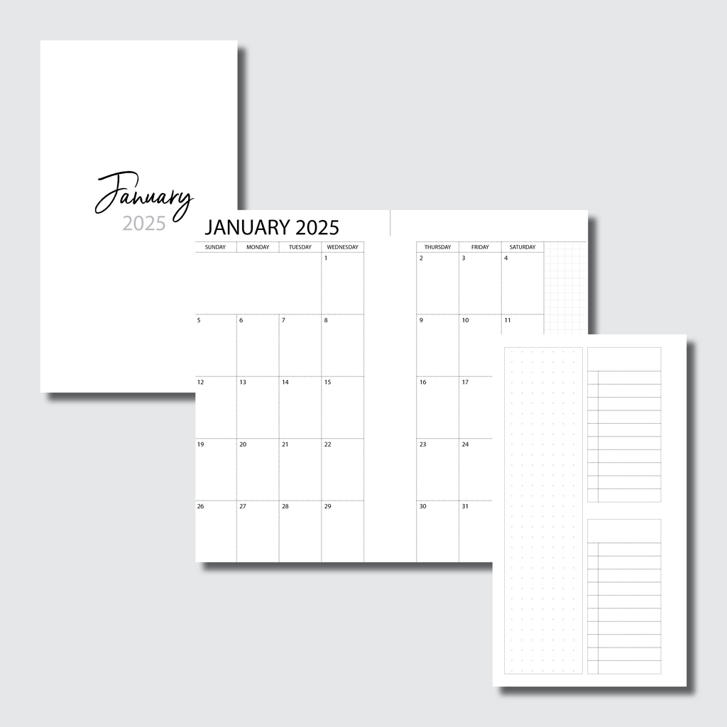 Personal Rings Size | 2025 Monthly With Cover &amp; Notes Page Printable I ...