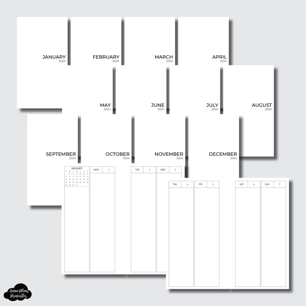 Personal Rings Size NEW 2024 Vertical Week on 4 Pages Printable Inse
