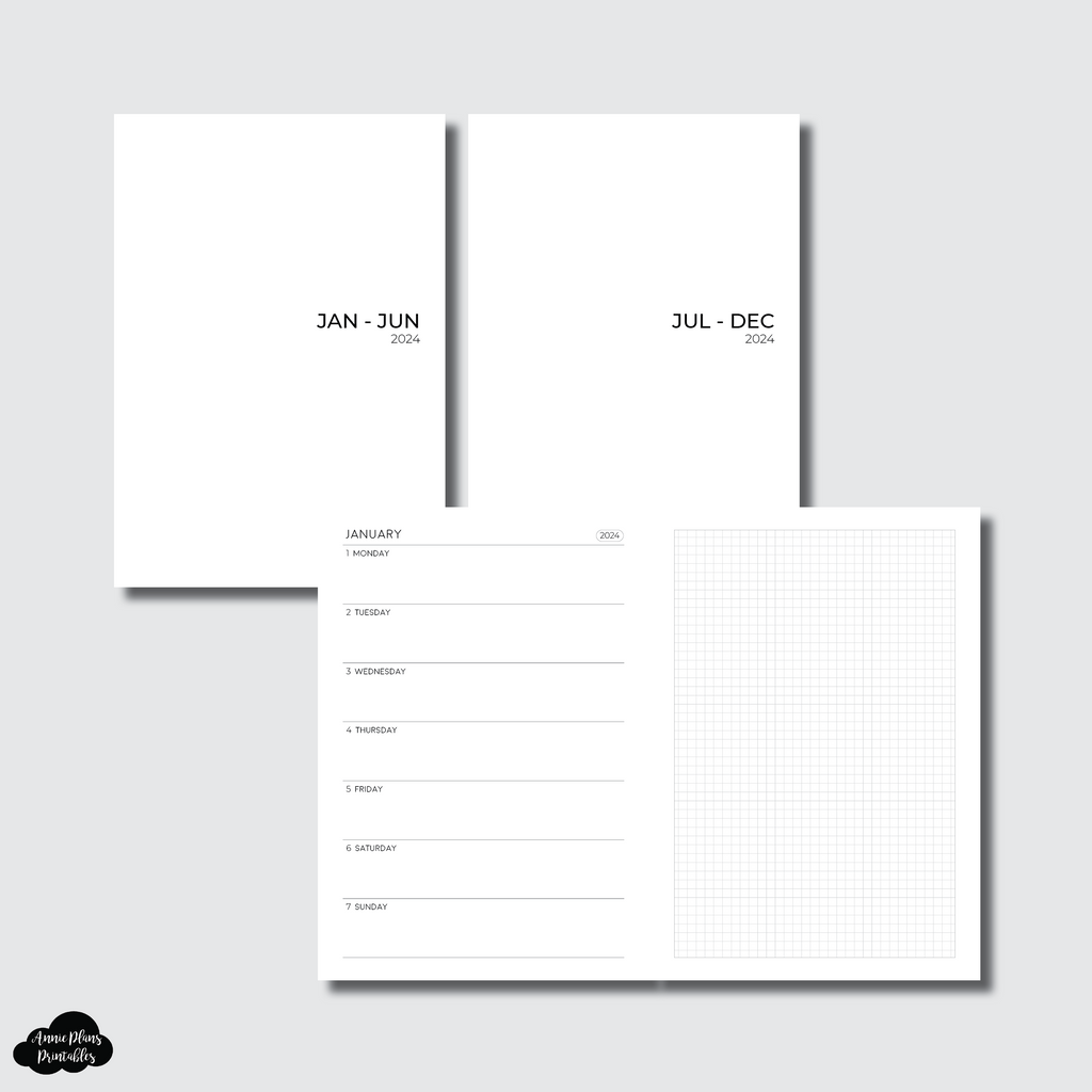 A5 Rings Size | 2024 NEW Horizontal Week on 1 Page + GRID Printable In ...