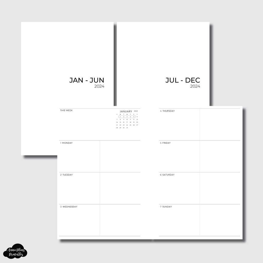 Personal Wide Rings Size | 2024 BASIC Horizontal Week on 2 Pages Print ...