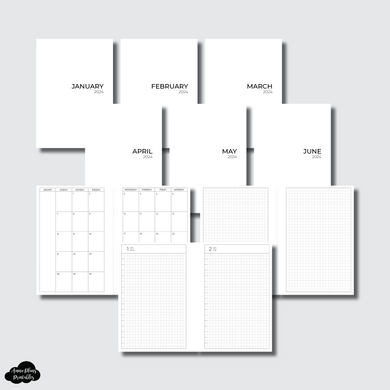 A6 Rings Size | NEW JAN  - JUN 2024 Bundle: Full Month Daily with Monthly Calendar Printable Insert