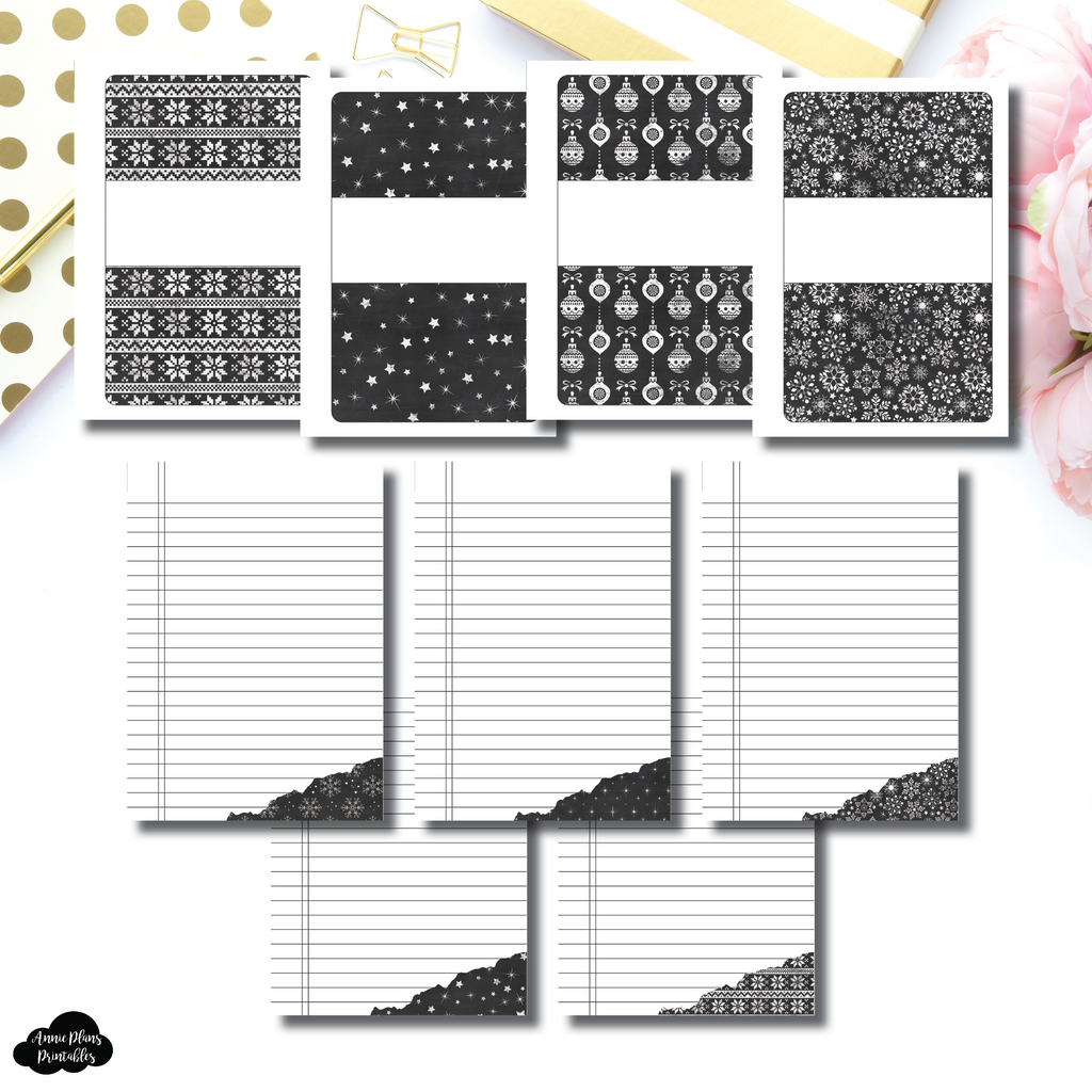 A5 Wide Rings Size | Charcoal Holiday/Winter Notes Printable Insert ...