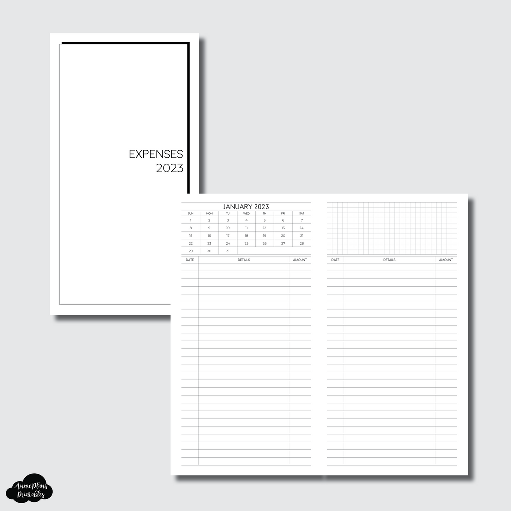 Standard TN Size | 2023 Monthly Expense Calendar Printable Insert