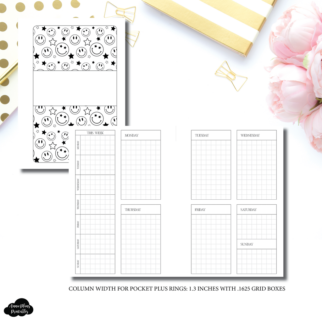 Pocket Plus Rings Size | Undated Easy Vertical Weekly Grid Printable I ...