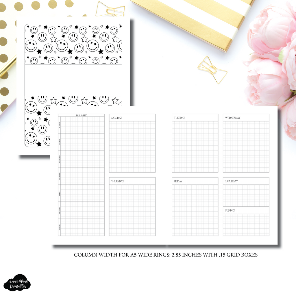 A5 Wide Rings Size | Undated Easy Vertical Weekly Grid Printable Inser ...