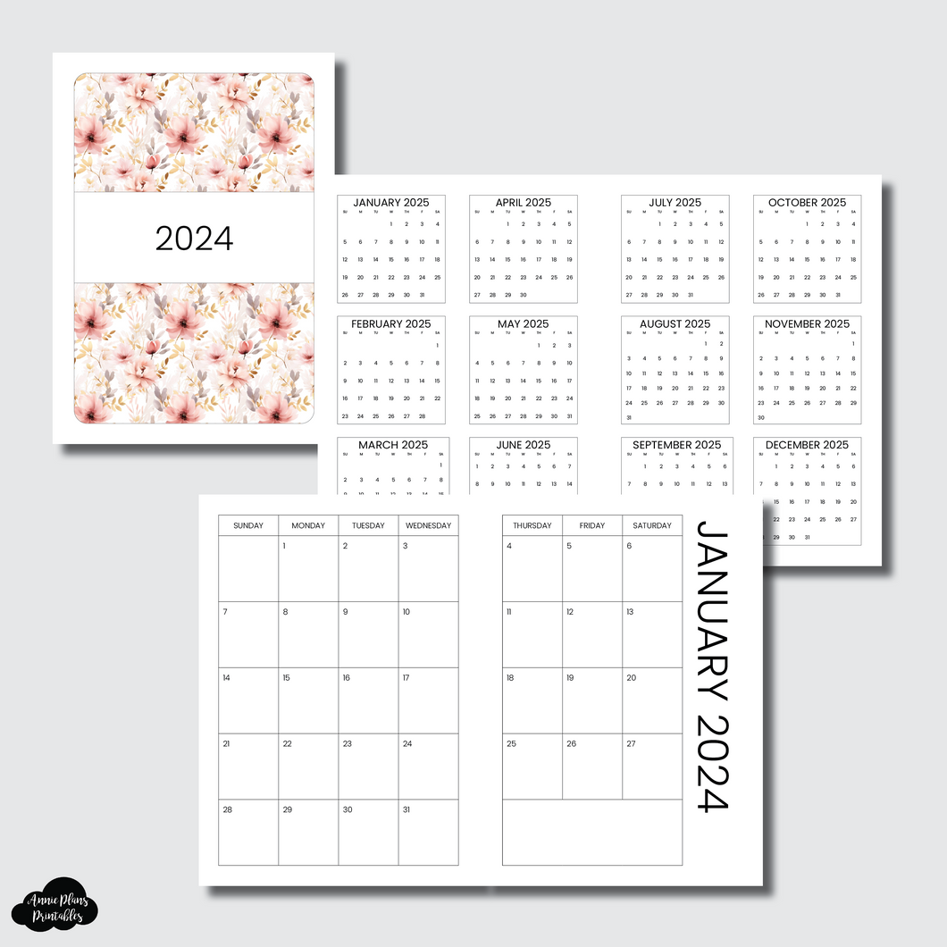 Pocket Rings Size | 2024 SIMPLE FONT Monthly Calendar (SUNDAY Start) PRINTABLE INSERT