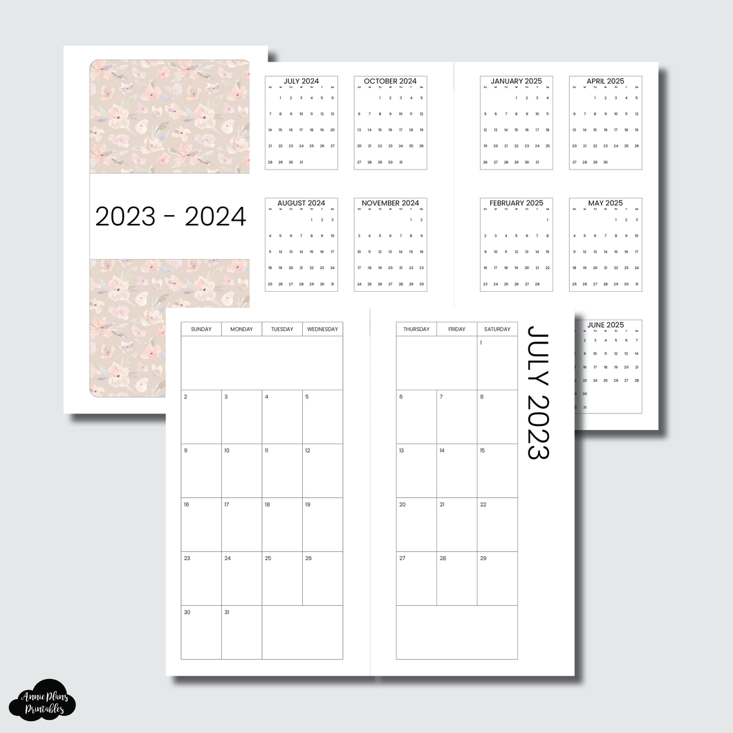 Personal Rings Size | 2023 - 2024 SIMPLE FONT Academic Monthly Calendar (SUNDAY Start) PRINTABLE INSERT