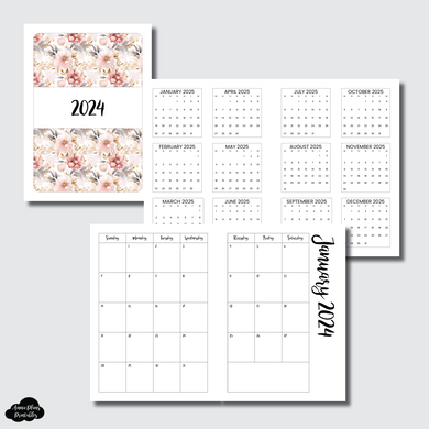 A6 Rings Size | 2024 CLASSIC FONT Monthly Calendar (SUNDAY Start) PRINTABLE INSERT