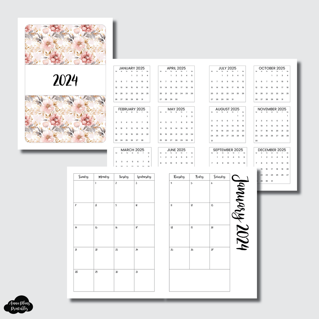 Passport TN Size | 2024 CLASSIC FONT Monthly Calendar (SUNDAY Start) PRINTABLE INSERT