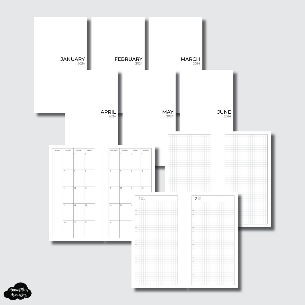 Personal Rings Size | NEW JAN  - JUN 2024 Bundle: Full Month Daily with Monthly Calendar Printable Insert