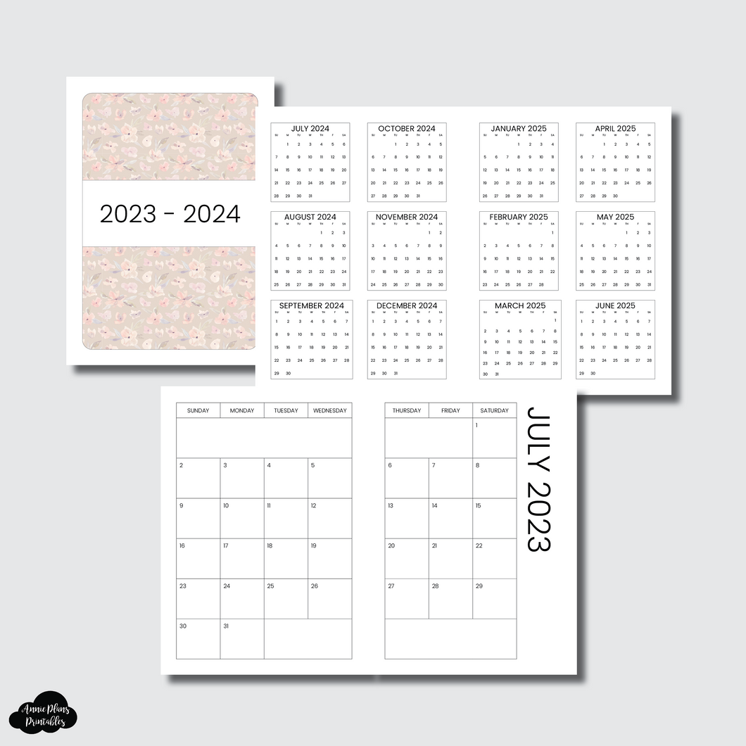 Passport TN Size | 2023 - 2024 SIMPLE FONT Academic Monthly Calendar (SUNDAY Start) PRINTABLE INSERT