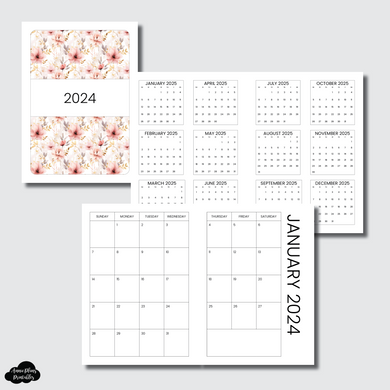 Cahier TN Size | 2024 SIMPLE FONT Monthly Calendar (SUNDAY Start) PRINTABLE INSERT