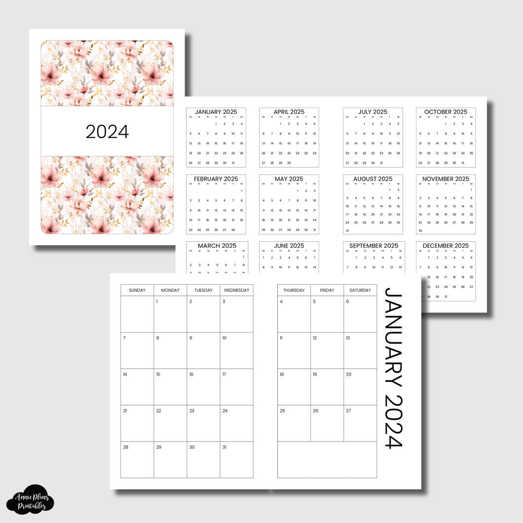 Cahier TN Size | 2024 SIMPLE FONT Monthly Calendar (SUNDAY Start) PRINTABLE INSERT