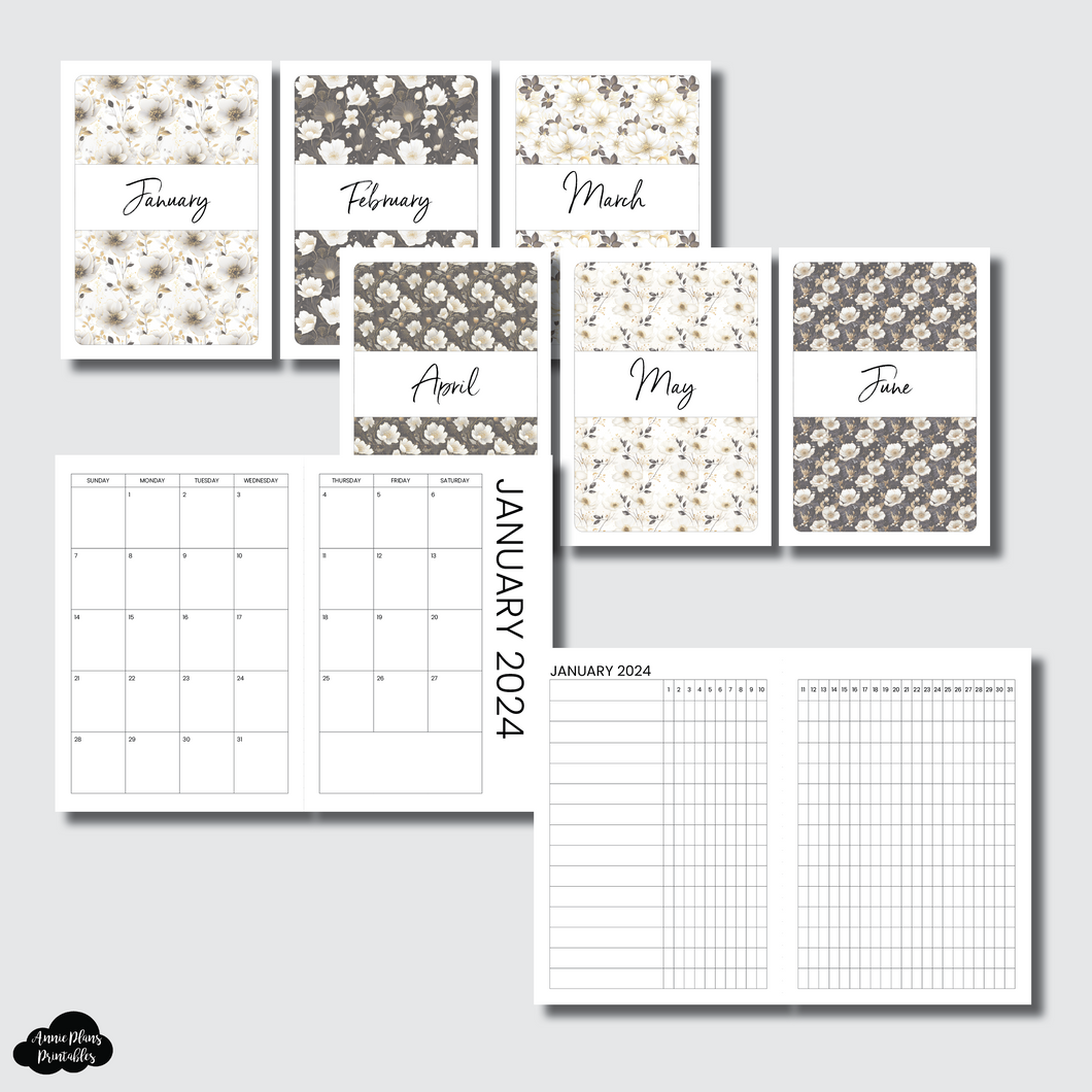 A6 TN Size | JAN - JUN 2024 Monthly Calendar + Tracker Printable Insert