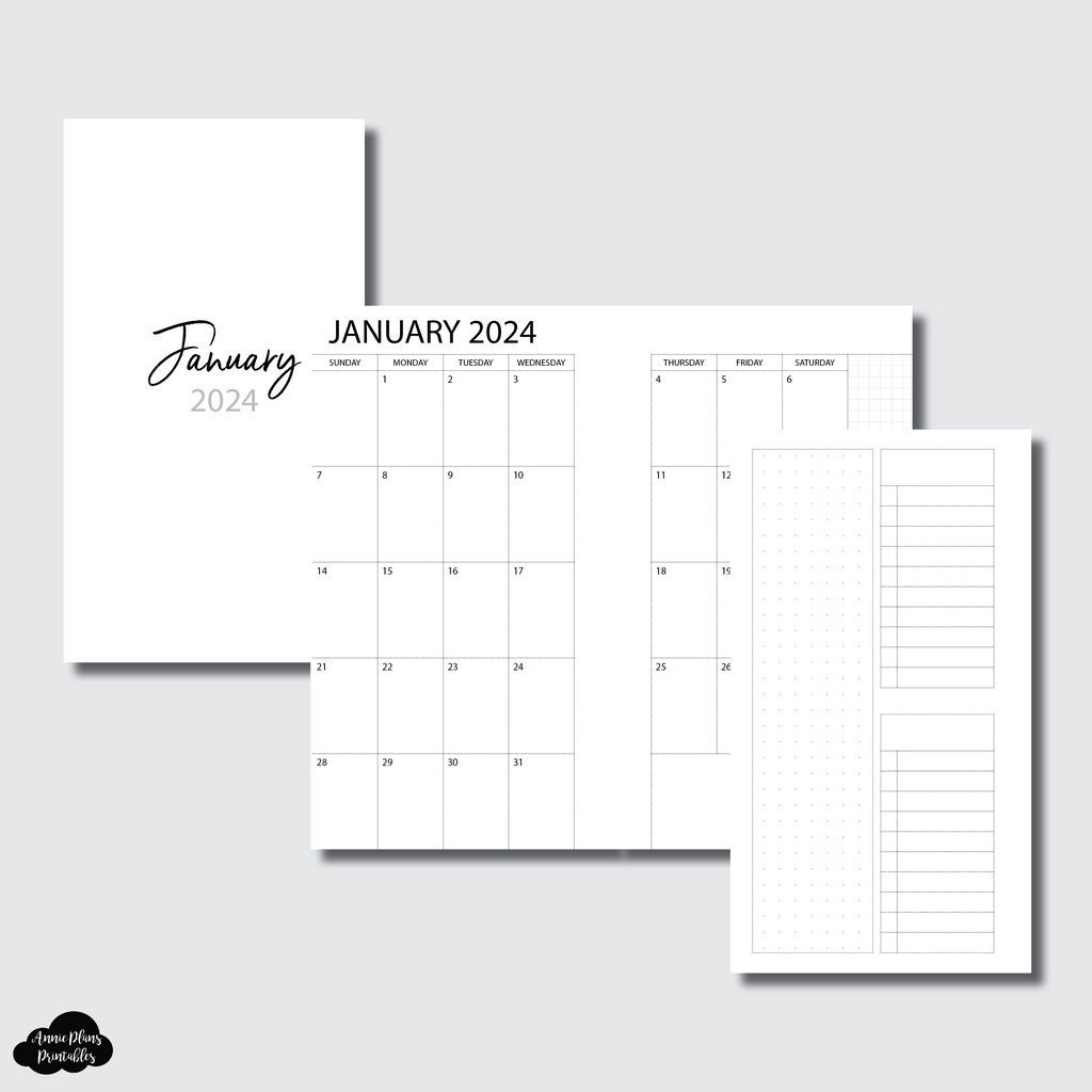 A5 Rings Size | 2024 Monthly With Cover & Notes Page Printable Insert ...