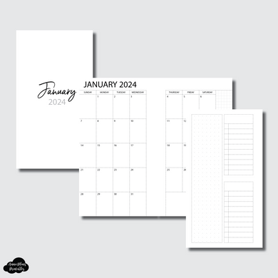 A5 Rings Size | 2024 Monthly With Cover & Notes Page Printable Insert