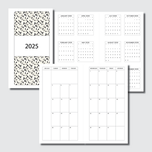 Passport TN Size | 2025 Minimalist Monthly Calendar (SUNDAY Start) PRINTABLE INSERT