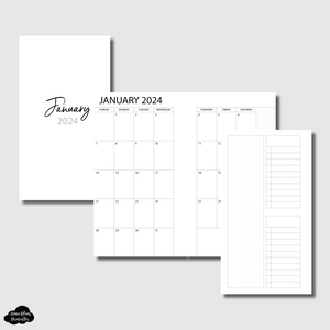 A6 Rings Size | 2024 Monthly With Cover & Notes Page Printable Insert