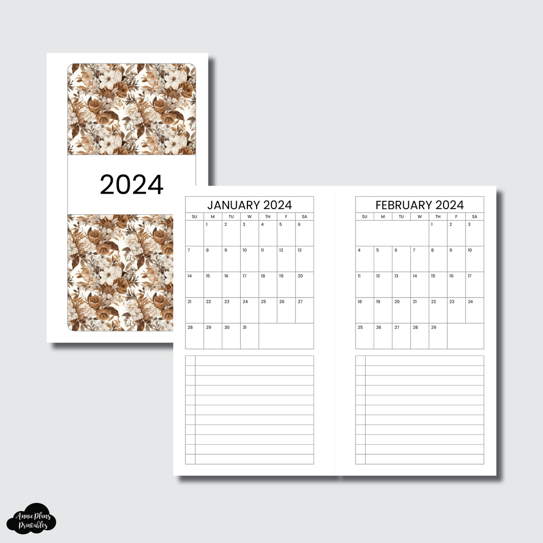 Personal Rings Size | 2024 Single Page Monthly + Lists Printable Insert