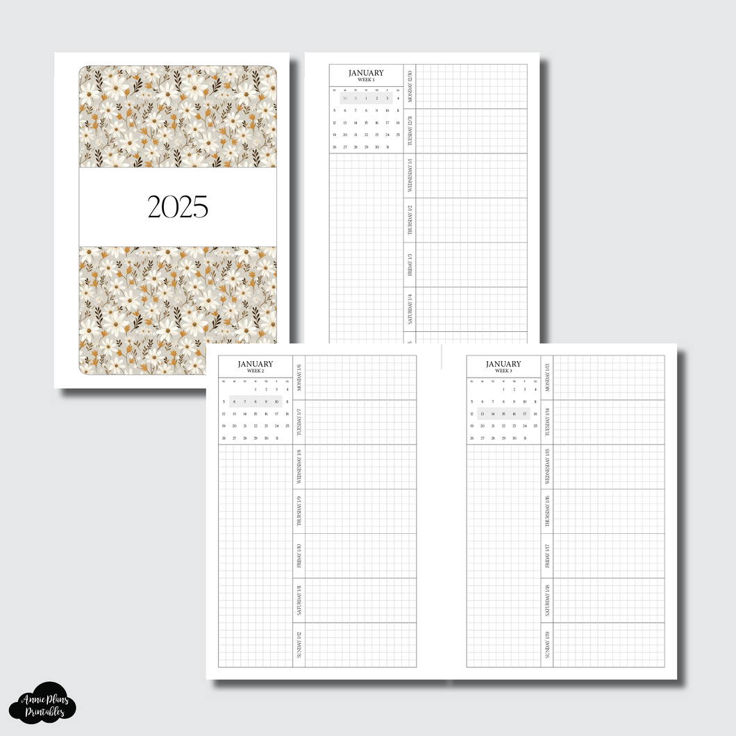 Personal Wide Rings Size | 2025 Week on 1 Page GRID with Calendar Printable Insert