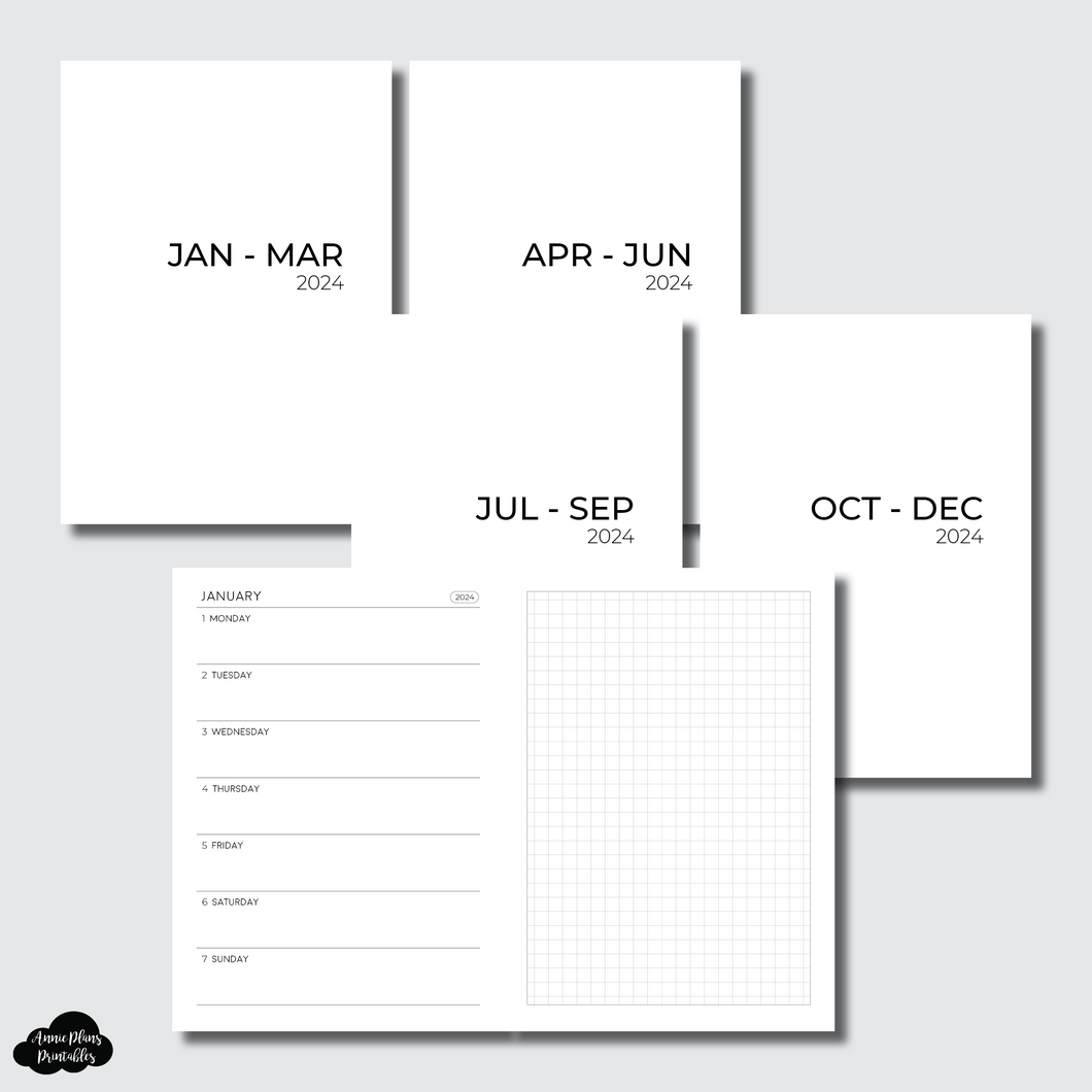 Passport TN Size | 2024 NEW Horizontal Week on 1 Page + GRID Printable Insert