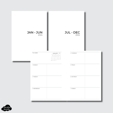 A6 Rings Size | 2024 BASIC Horizontal Week on 2 Pages Printable Insert