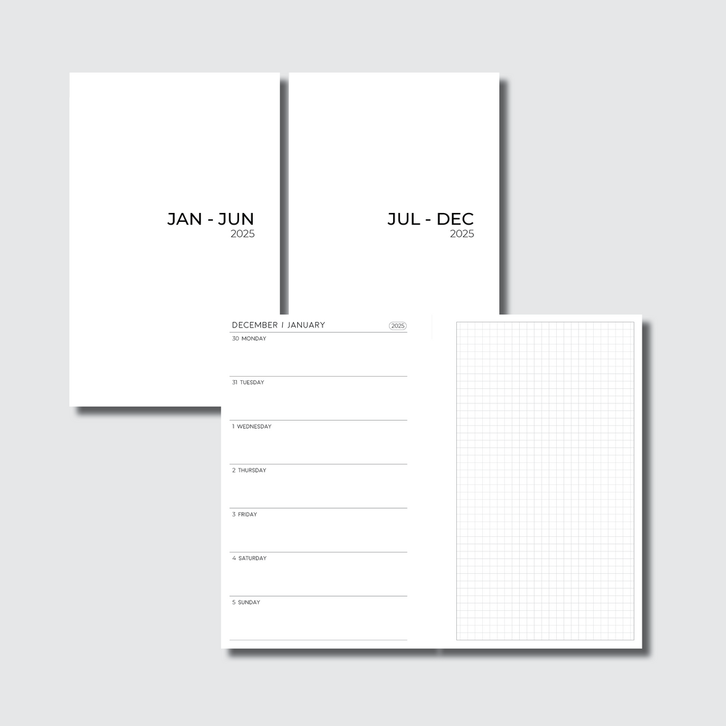 FC Rings Size | 2025 Horizontal Week on 1 Page + GRID Printable Insert