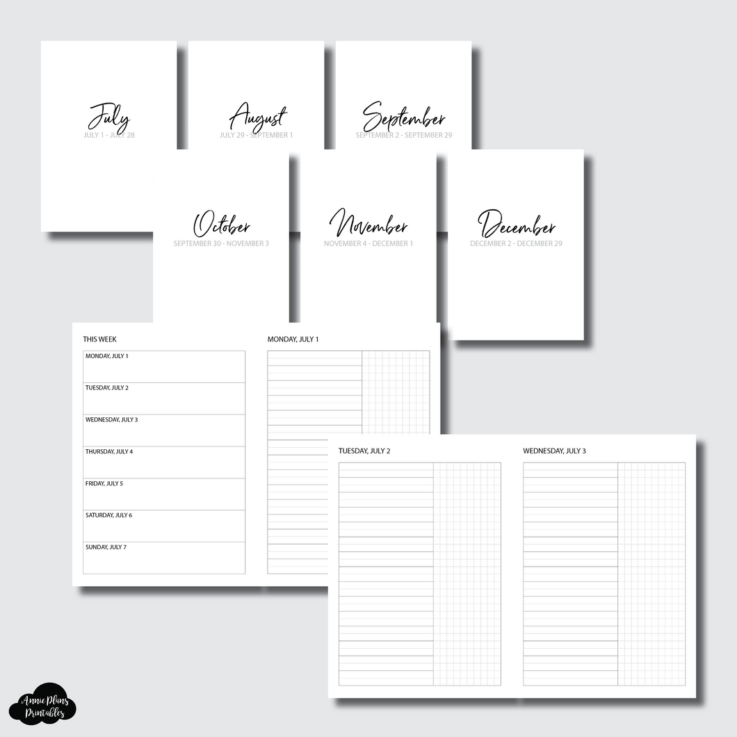 A6 TN Size | JUL - DEC 2024 Bundle: Weekly/Daily UNTIMED Printable Insert