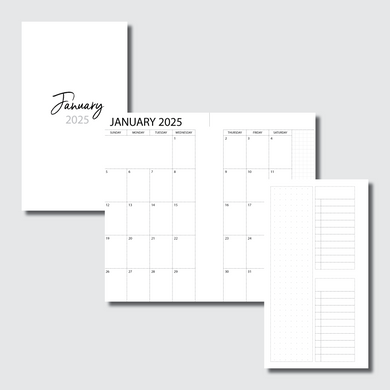 B6 Rings Size | 2025 Monthly With Cover & Notes Page Printable Insert