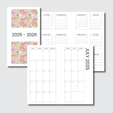 Standard TN Size | 2025 - 2026 SIMPLE FONT Academic Monthly Calendar (SUNDAY Start) PRINTABLE INSERT