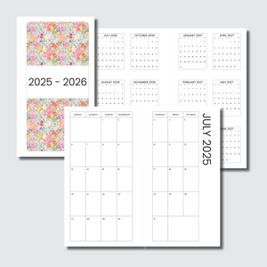 Standard TN Size | 2025 - 2026 SIMPLE FONT Academic Monthly Calendar (SUNDAY Start) PRINTABLE INSERT