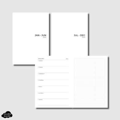 A5 Rings Size | 2024 NEW Horizontal Week on 1 Page + GRID Printable Insert