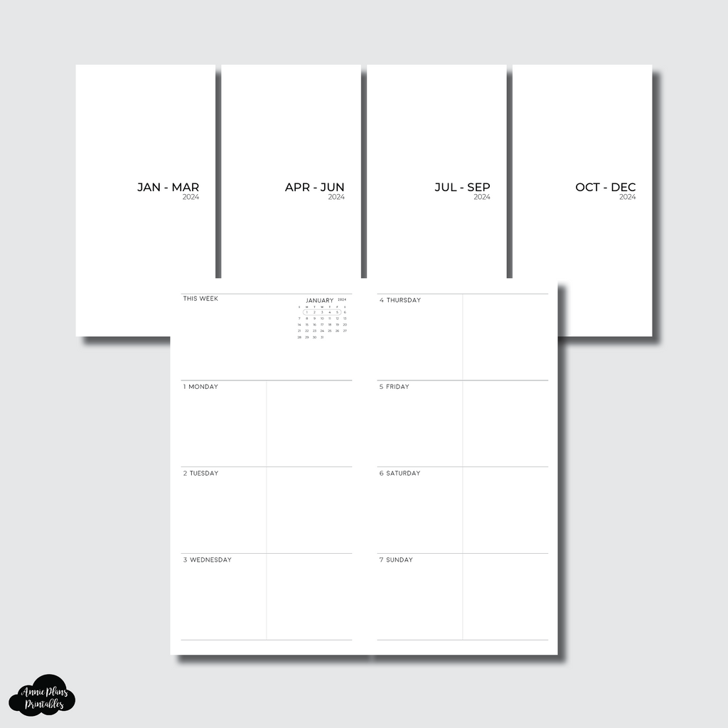 Standard TN Size | 2024 BASIC Horizontal Week on 2 Pages Printable Ins ...