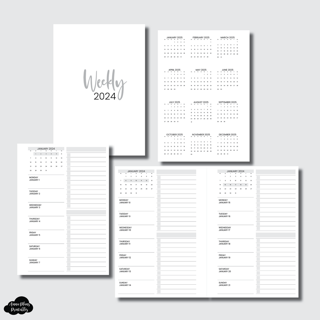 A6 Rings Size | JAN - DEC 2024 Weekly + Lists Printable Insert