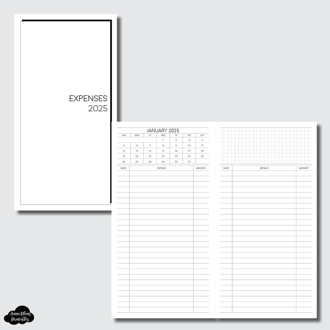 Standard TN Size | 2025 Monthly Expense Calendar Printable Insert