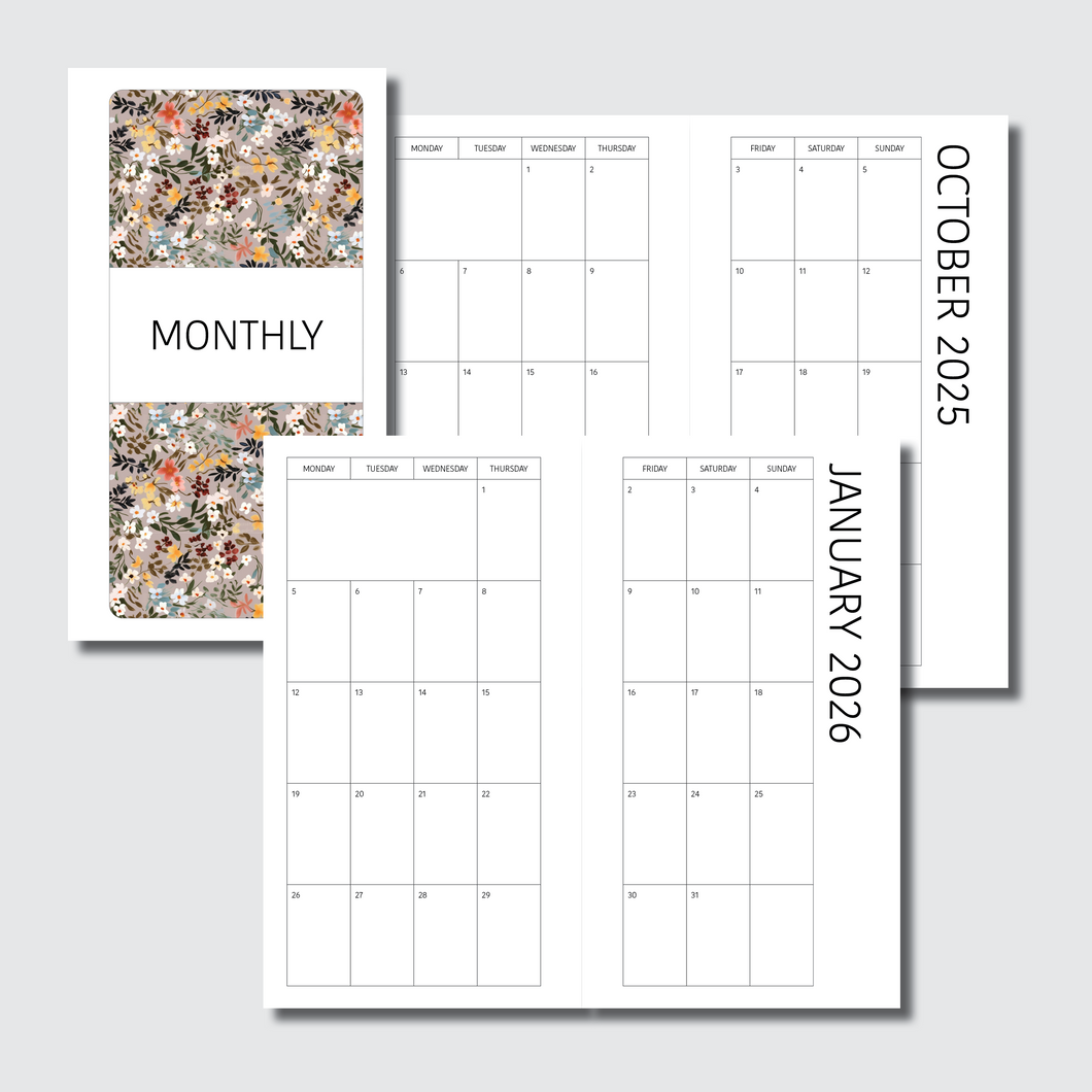 Personal Rings Size | (MONDAY START) OCTOBER 2025 - DECEMBER 2026 SIMPLE FONT Monthly Calendar PRINTABLE INSERT