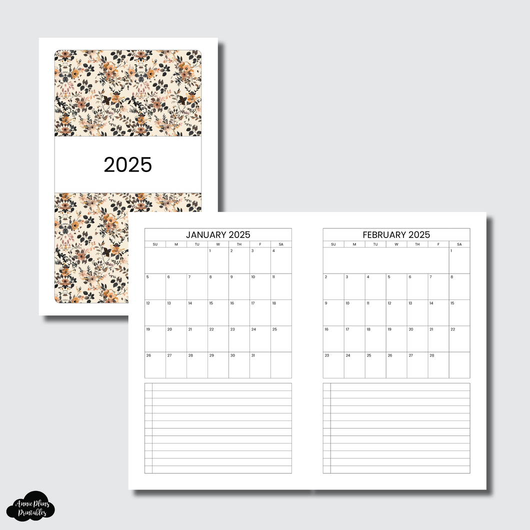 Half Letter Rings Size | 2025 Single Page Monthly + Lists Printable Insert