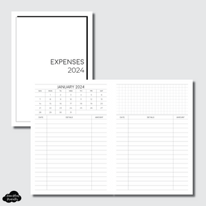 A6 AE x APP Size | 2024 Monthly Expense Calendar Printable Insert