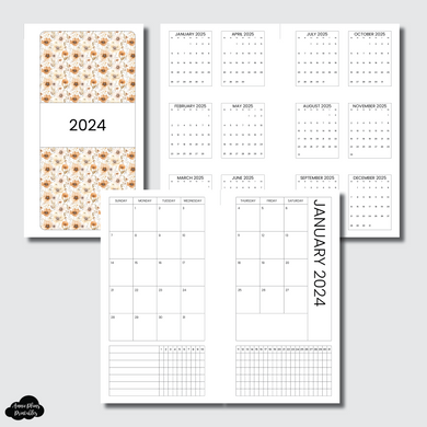 B6 TN Size | 2024 Monthly Calendar (SUNDAY Start) + TRACKER ON 2 PAGES PRINTABLE INSERT