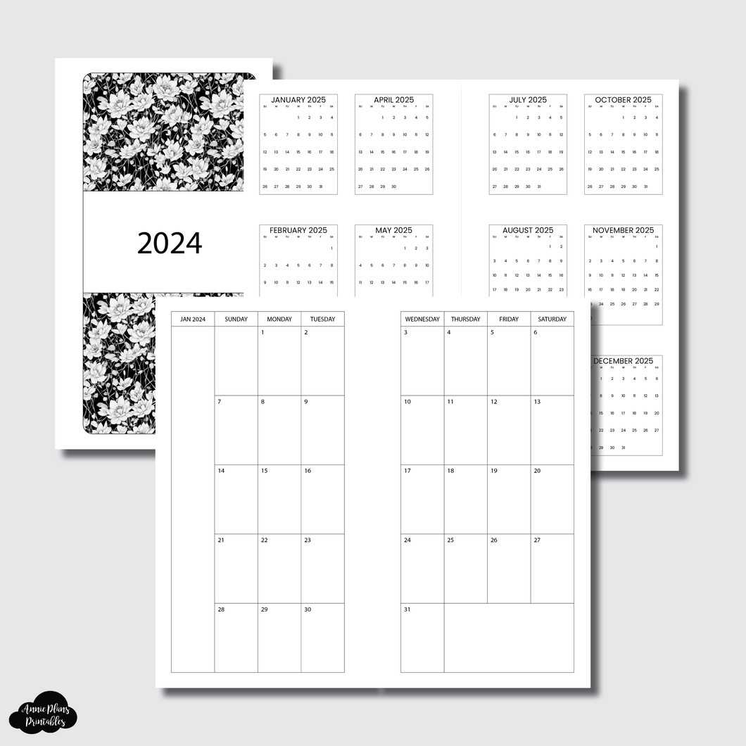 A6 Rings Size | 2024 Minimalist Monthly Calendar (SUNDAY Start) PRINTABLE INSERT