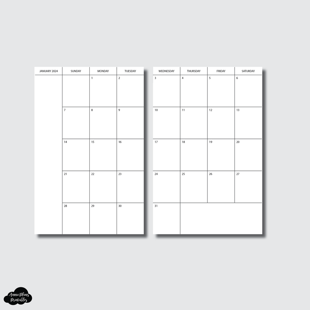 A6 Notebook Size 2024 Minimalist Monthly Printable Insert