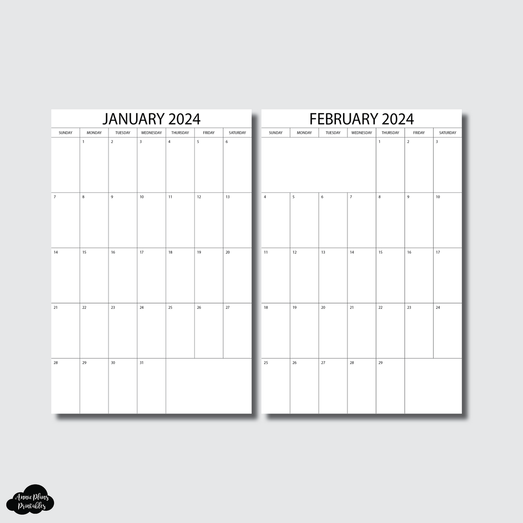 B6 Notebook Size | 2024 Single Page Monthly Printable Insert
